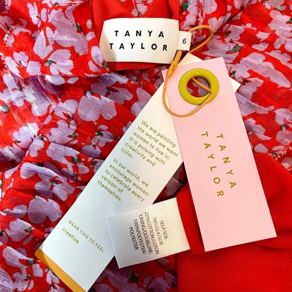 $795 TANYA TAYLOR NWT Designer Silk Boho Red Purple Floral Maxi Dress — Size 6 - Picture 12 of 15